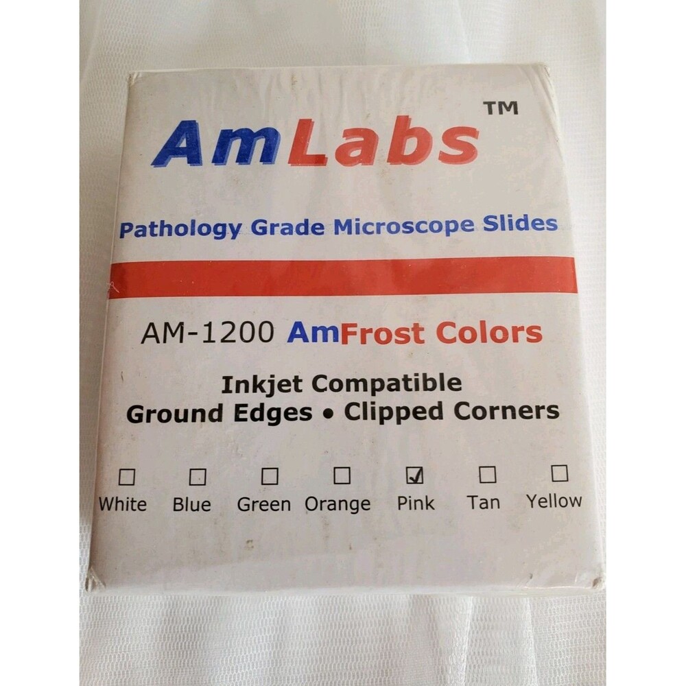AmLabs Pathology Grade Microscope Slides AM-1200 AM Frost Colors Pink Inkjet